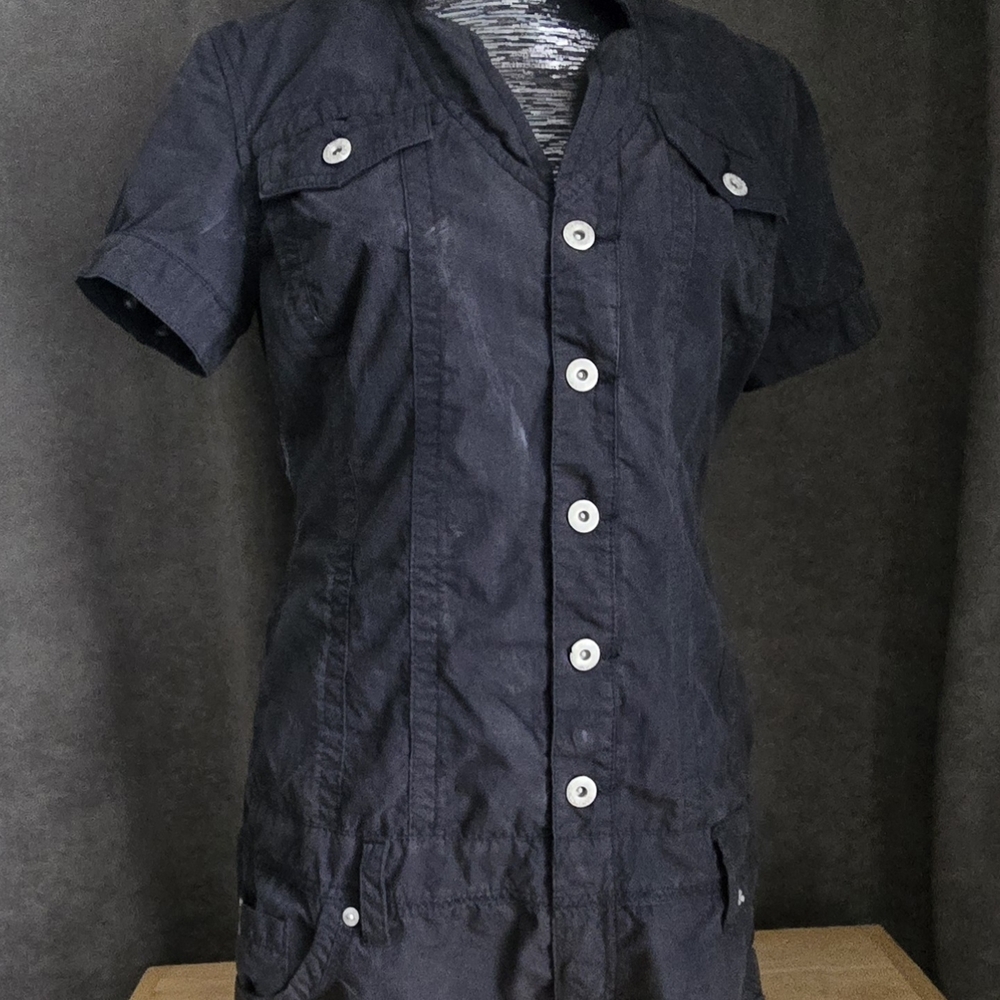 Elegant Black Button-Up Shorts Jumpsuit